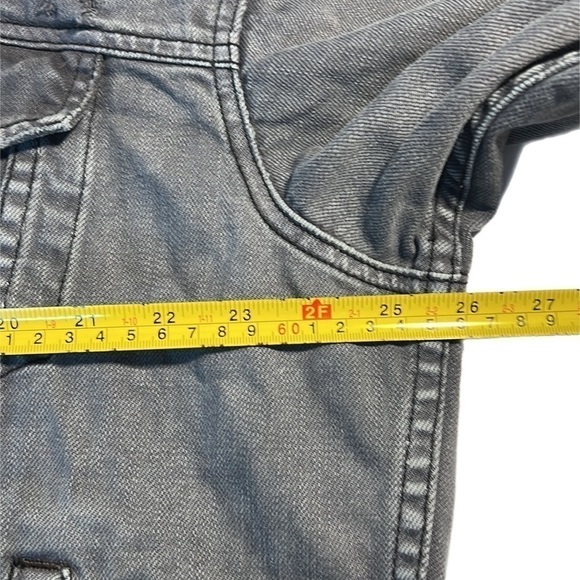 Free People  Denim Trucker Jacket Biker Y2K Button Gray Charcoal Coat M/L - Picture 10 of 11